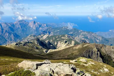 View to the west over the Gulf of Porto. Capu d'Orto and Capu di u Vitullu on the left View to the west over the Gulf of Porto. Capu d'Orto and Capu di u Vitullu on the left