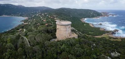 Campomoro Genoese tower (drone shot) Campomoro Genoese tower (drone shot)