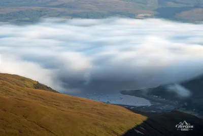 The harbor of Lochranza under a sea of clouds The harbor of Lochranza under a sea of clouds