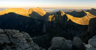 Panorama at sunset, Cir Mhor and Goatfell peaks Panorama at sunset, Cir Mhor and Goatfell peaks