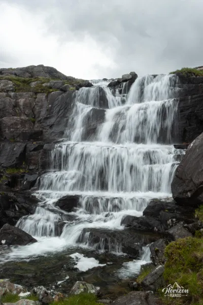 Waterfalls descending from Loch Coire Mhic Fhearchair Waterfalls descending from Loch Coire Mhic Fhearchair