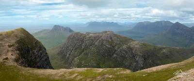 From left to right, Sgurr an Fhidhleir, Stac Pollaidh, Beinn An Eoin, Suilven, Cul Mor and Cul Beag