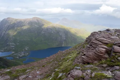 Lochan Tuath and magnificent Torridonian sandstone structures