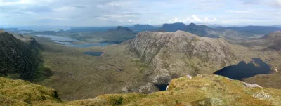 Exceptional panorama from Sgurr an Fhidhleir, all the emblematic peaks of the Assynt region visible
