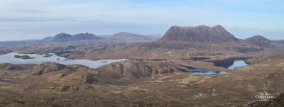 Panorama from Stac Pollaidh: Suilven, Canisp, Cùl Mòr and the many Lochs and Lochans Panorama from Stac Pollaidh: Suilven, Canisp, Cùl Mòr and the many Lochs and Lochans