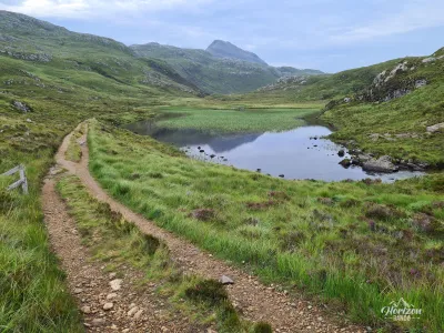 Wide track to the foot of Suilven, Canisp in background Wide track to the foot of Suilven, Canisp in background