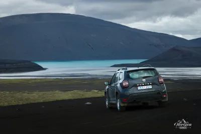Our beautiful Duster admiring Skyggnisvatn lake! Our beautiful Duster admiring Skyggnisvatn lake