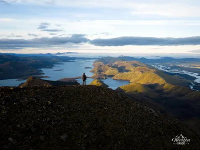 Lake Langisjór and Vatnajökull (drone shot) Lake Langisjór and Vatnajökull