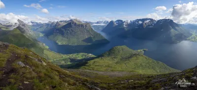 Panorama of the Hjørundfjord from the summit of Saksa Panorama of the Hjørundfjord from the summit of Saksa