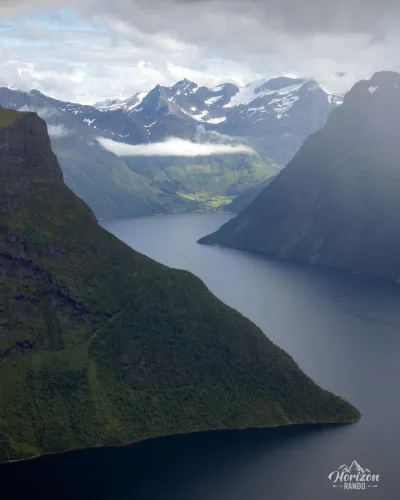 Hjørundfjord and the hamlet of Leira in the background Hjørundfjord and the hamlet of Leira in the background