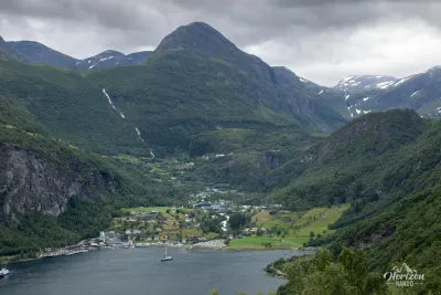 Geiranger from the parking lot in Homlong Geiranger from the parking lot in Homlong