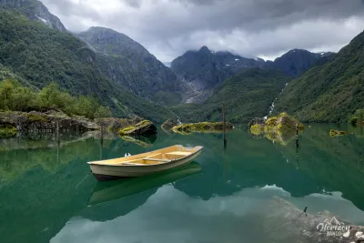 Bondhusvatnet Lake and its famous bark Bondhusvatnet Lake and its famous boat