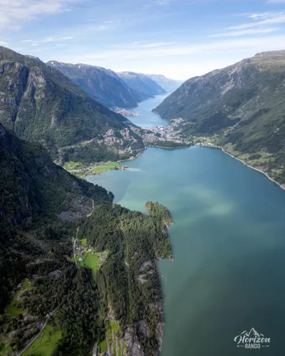 Lake Sandvinsvatnet and Hardangerfjord (drone shot) Lake Sandvinsvatnet and Hardangerfjord (drone shot)