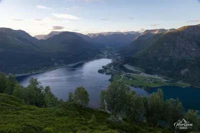 Skei village, Lake Jølstravatnet, and Kjøsnesfjorden fjord Skei village, Lake Jølstravatnet, and Kjøsnesfjorden fjord