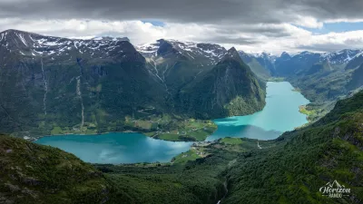 Panorama of the Oldedalen valley (drone shot) Panorama of the Oldedalen valley (drone shot)