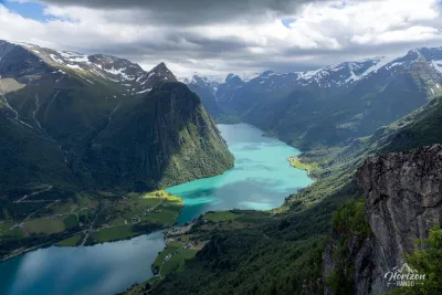 Oldedalen valley and Oldevatnet lake from Klovane Oldedalen valley and Oldevatnet lake from Klovane