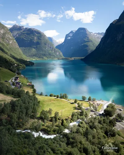Lodalen valley and Lake Lovatnet (drone shot) Lodalen valley and Lake Lovatnet (drone shot)