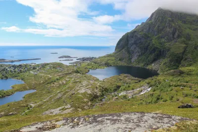 Sørvågen village and Tindasvatnet lake Sørvågen village and Tindasvatnet lake