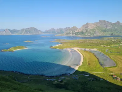 Sandbotnen beach and Flakstadøya island Sandbotnen beach and Flakstadøya island