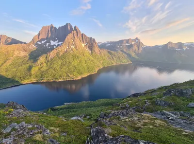 Mefjorden fjord and the peaks of Breitinden, Store Hesten and LitleHesten Mefjorden fjord and the peaks of Breitinden, Store Hesten and LitleHesten