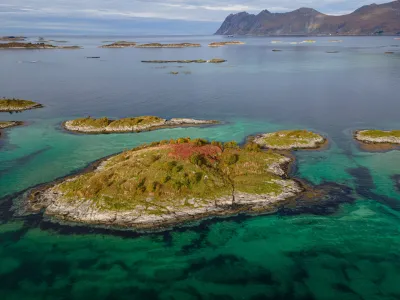 Turquoise islets of Bergsøyan (drone shot) Turquoise islets of Bergsøyan (drone shot)