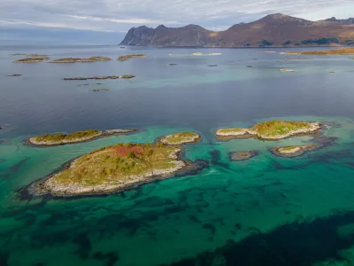 Turquoise islets of Bergsøyan (drone shot) Turquoise islets of Bergsøyan (drone shot)