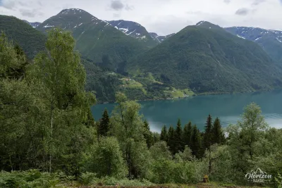 Fjærlandsfjord, with its emerald green waters Fjærlandsfjord, with its emerald green waters