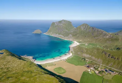 Vik and Haukland beaches (drone shot) Vik and Haukland beaches (drone shot)