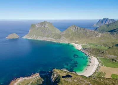 Vik and Haukland beaches (drone shot) Vik and Haukland beaches (drone shot)