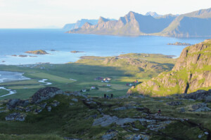 View northwest towards Flakstadøya and the village of Vikten View northwest towards Flakstadøya and the village of Vikten