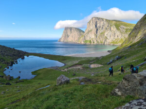 Ryten summit and Fuglhuken as you approach Kvalvika beach from the south Ryten summit and Fuglhuken as you approach Kvalvika beach from the south