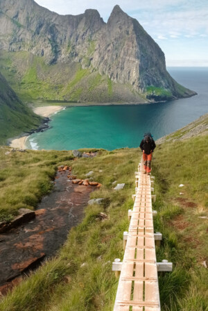 Footbridges leading to Kvalvika beach Footbridges leading to Kvalvika beach