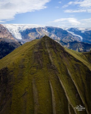 Pyramid of Rjúpnafell and Myrdalsjökull (drone shot) Pyramid of Rjúpnafell and Myrdalsjökull drone view