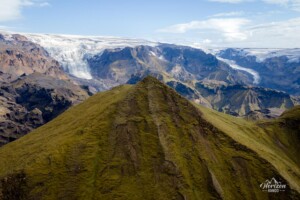 Summit of Rjúpnafell and Myrdalsjökull (drone shot) Summit of Rjúpnafell and Myrdalsjökull drone view