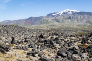 Champ de lave et Snæfellsjökull Champ de lave et Snæfellsjökull