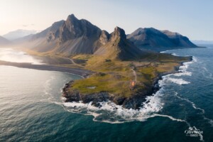 Eystrahorn and Hvalnes lighthouse (drone shot) Eystrahorn and Hvalnes lighthouse (drone shot)