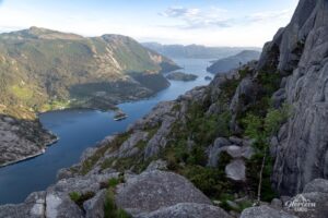 Magnificent view of the fjord during the balcony crossing Magnificent view of the fjord during the balcony crossing